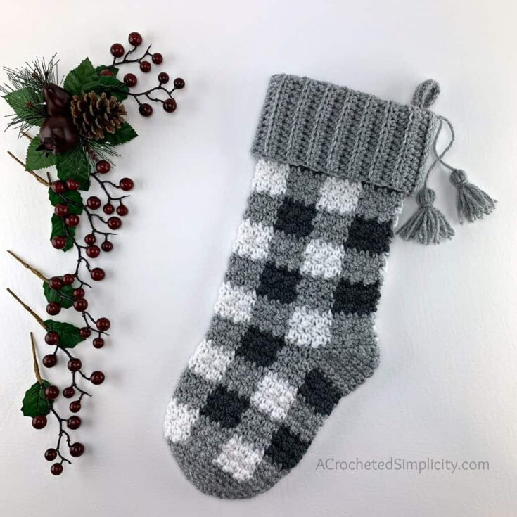 Image for Buffalo Plaid Christmas Stocking - Free Crochet Pattern